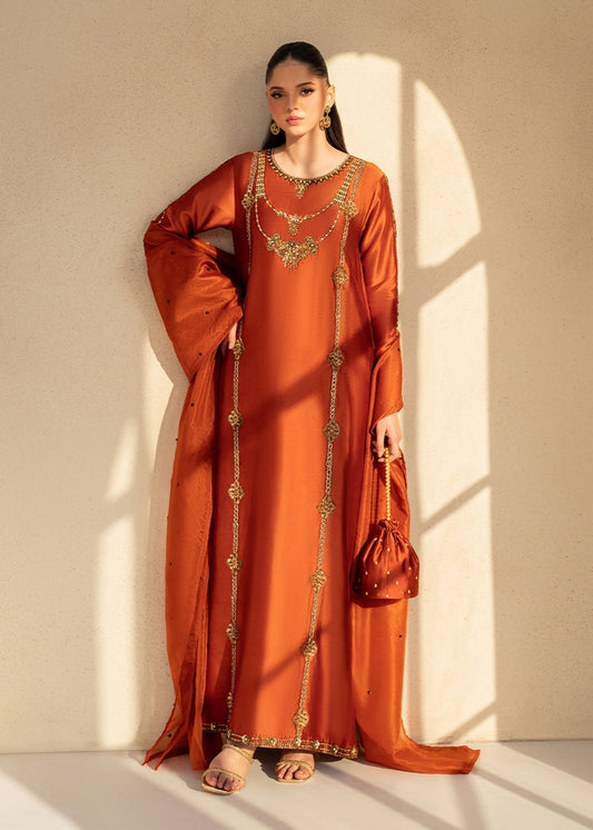 Dastoor | Maahi Luxury Pret 25 | Camilla XS Rust Tissue Silk