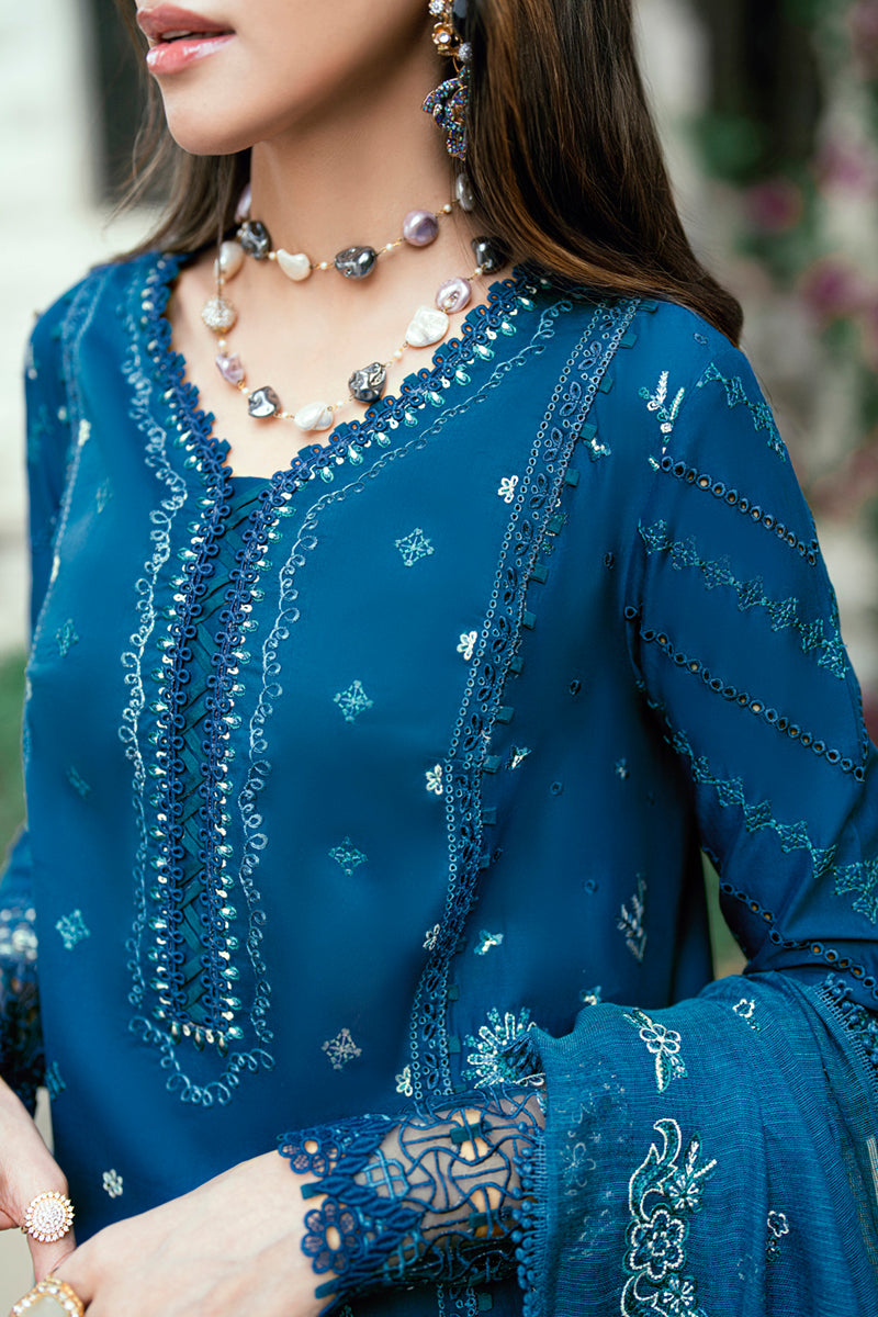 Qalamkar | Luxury Lawn Eid Edit | SB-11 Noray M Blue Lawn