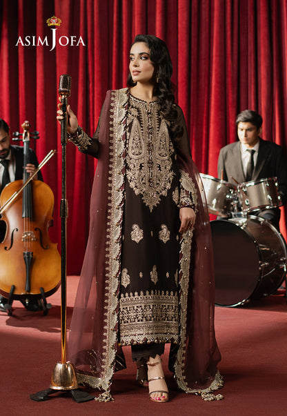 Asim Jofa | Premium Festive | AJPF-02 XL Dark Brown Chiffon