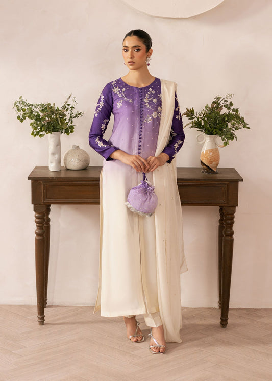 Dastoor | Rania Luxury Pret 25 | Purple Ombre XS Omber Tissue Silk