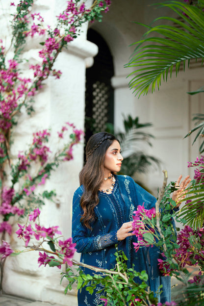 Qalamkar | Luxury Lawn Eid Edit | SB-11 Noray XL Blue Lawn