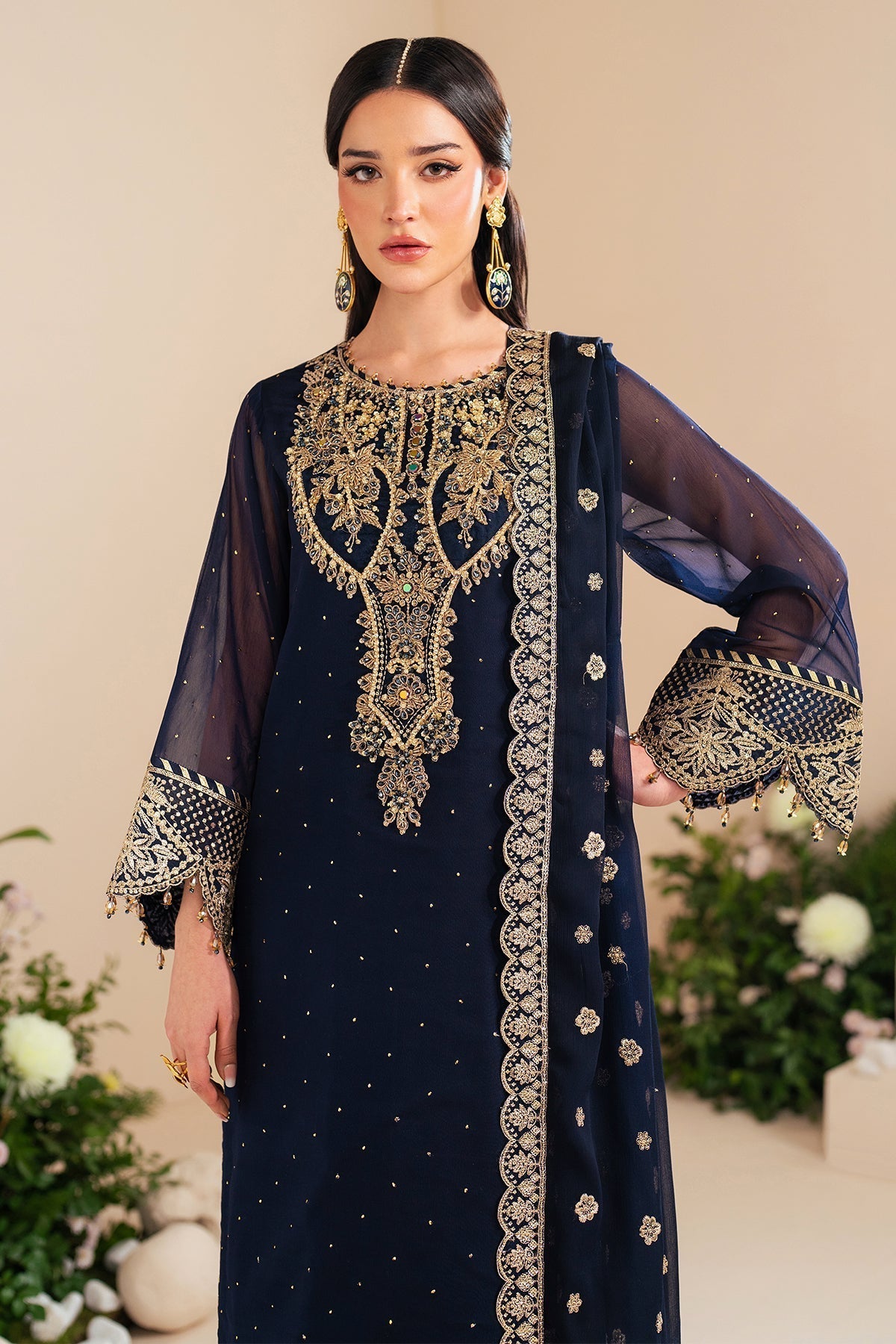 Alizeh | Handcrafted Eid Edit 25 | AF-HM-4037-Erina XL Midnight Blue Chiffon