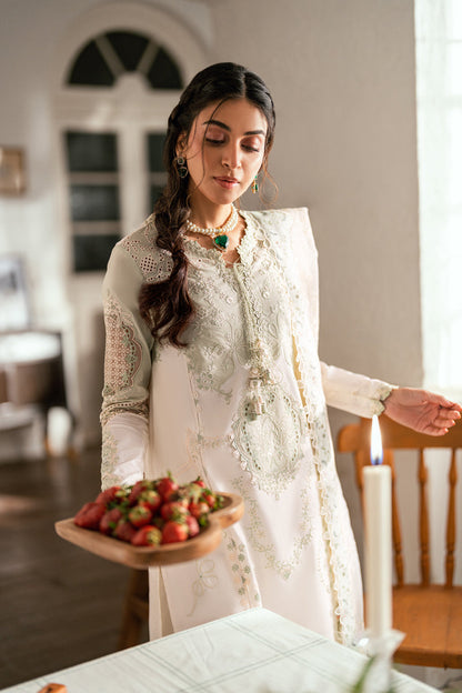 Qalamkar | Luxury Lawn Eid Edit | SB-10 Nadia L Ivory Lawn