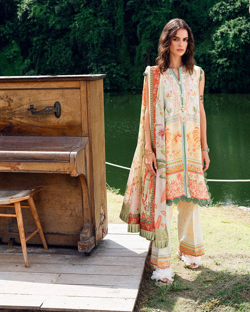 Roheenaz | Garden Veal Printed Lawn 25 | Gold Riddle - Pakistani Designer Dress - by Roheenaz | Type: Ladies Clothes - 100% Original at Saira Sultan