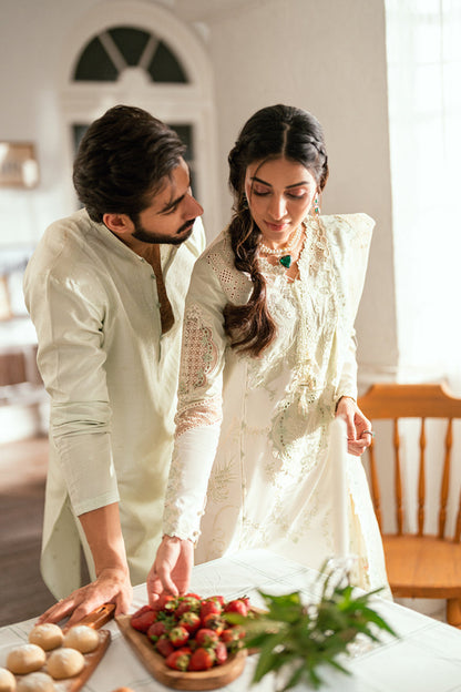 Qalamkar | Luxury Lawn Eid Edit | SB-10 Nadia Custom Size Ivory Lawn