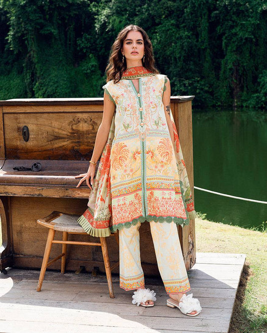 Roheenaz | Garden Veal Printed Lawn 25 | Gold Riddle - Pakistani Designer Dress - by Roheenaz | Type: Ladies Clothes - 100% Original at Saira Sultan