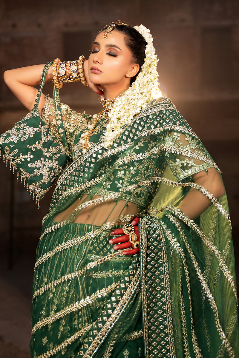 Maryams | Zeenat Luxury Formals | Soft Meadow - Z-03 XL Bottle Green Net