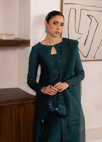 Dastoor | Rania Luxury Pret 25 | Raya L Bottle Green Tissue Silk