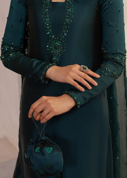 Dastoor | Rania Luxury Pret 25 | Raya M Bottle Green Tissue Silk