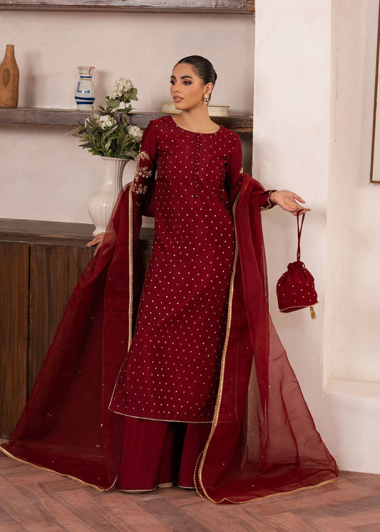 Dastoor | Rania Luxury Pret 25 | Elise XS Maroon Tissue Silk