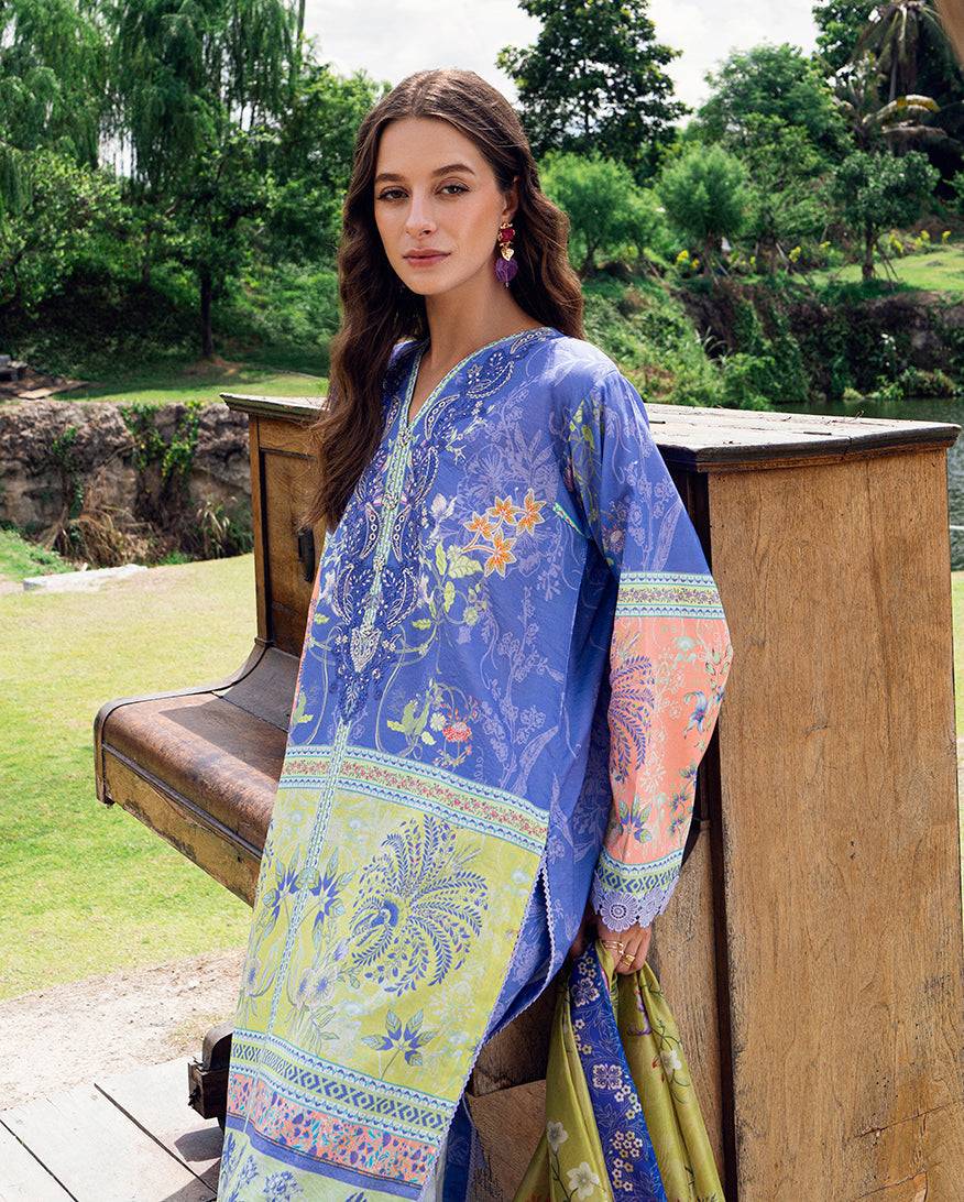Roheenaz | Garden Veal Printed Lawn 25 | Inky Bloom - Pakistani Designer Dress - by Roheenaz | Type: Ladies Clothes - 100% Original at Saira Sultan