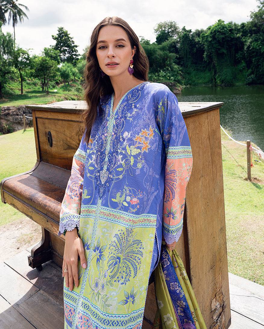 Roheenaz | Garden Veal Printed Lawn 25 | Inky Bloom - Pakistani Designer Dress - by Roheenaz | Type: Ladies Clothes - 100% Original at Saira Sultan