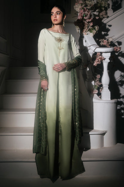 Mina Kashif | Emilie Formals | Floret XS Green White Roman Silk