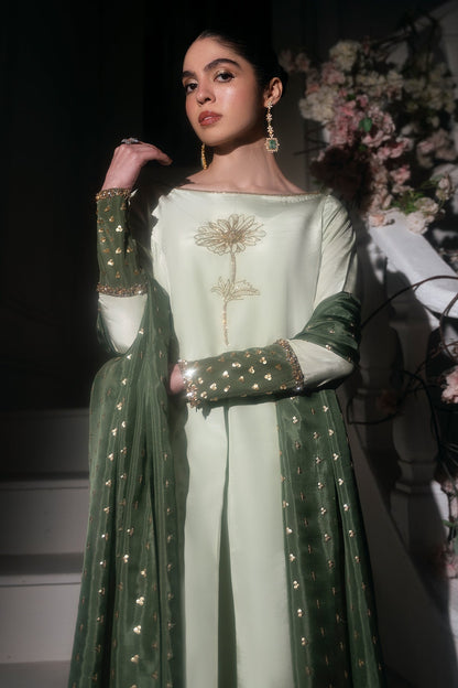 Mina Kashif | Emilie Formals | Floret L Green White Roman Silk