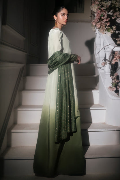 Mina Kashif | Emilie Formals | Floret XL Green White Roman Silk