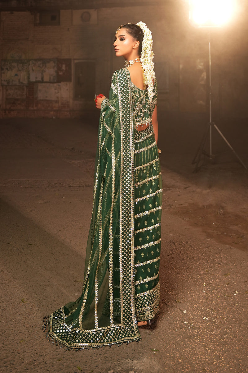Maryams | Zeenat Luxury Formals | Soft Meadow - Z-03 S Bottle Green Net
