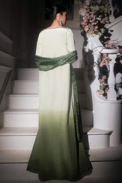 Mina Kashif | Emilie Formals | Floret S Green White Roman Silk