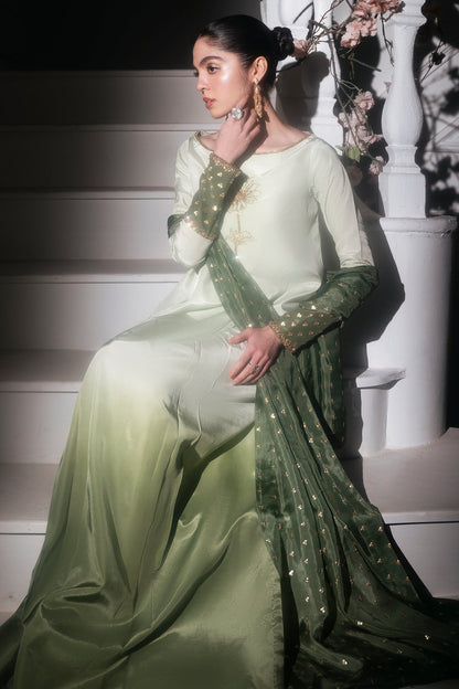 Mina Kashif | Emilie Formals | Floret Custom Size Green White Roman Silk