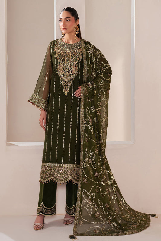 Alizeh | Handcrafted Eid Edit 25 | AF-HM-4033-Olivia XS Deep Olive Green Chiffon
