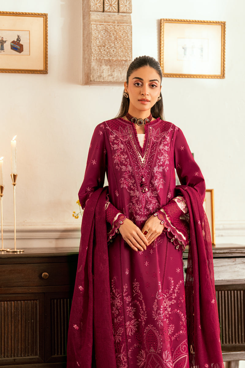 Qalamkar | Luxury Lawn Eid Edit | SB-02 Sameen L Maroon Lawn