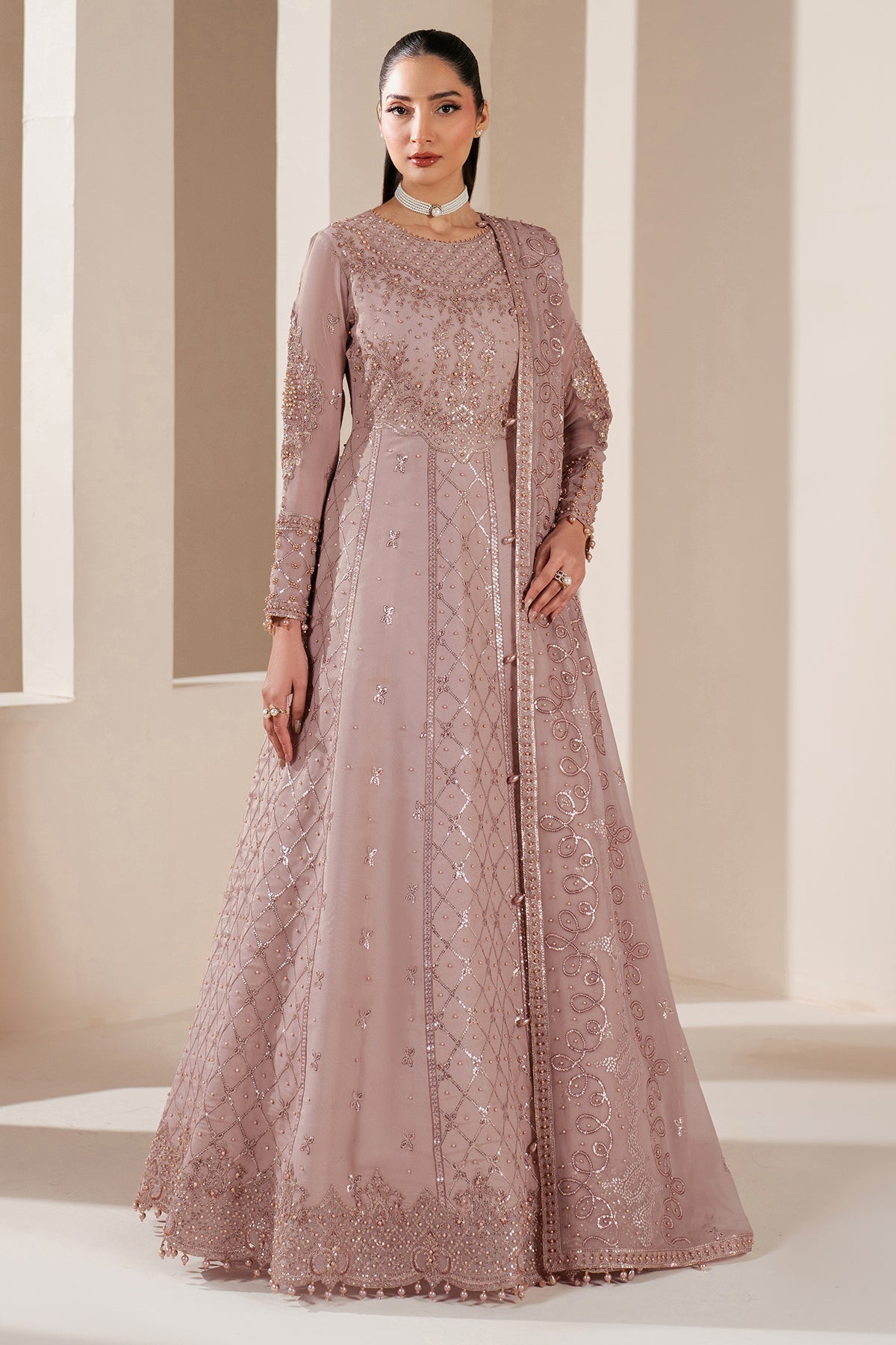 Alizeh | Handcrafted Eid Edit 25 | AF-HM-4031-Saffron XS Soft Pink Chiffon
