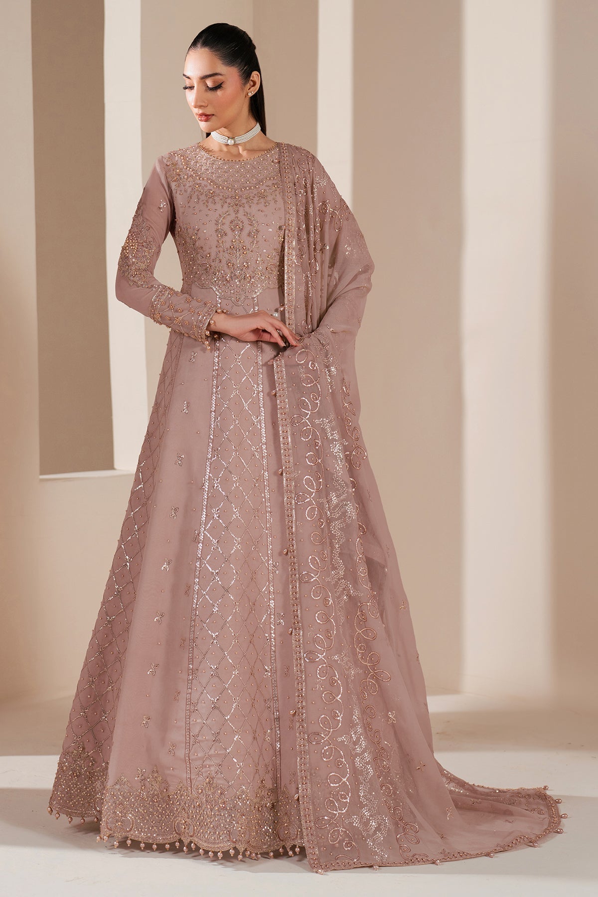 Alizeh | Handcrafted Eid Edit 25 | AF-HM-4031-Saffron XL Soft Pink Chiffon