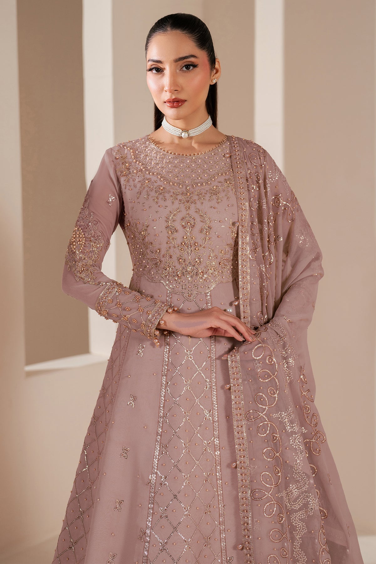 Alizeh | Handcrafted Eid Edit 25 | AF-HM-4031-Saffron Custom Size Soft Pink Chiffon