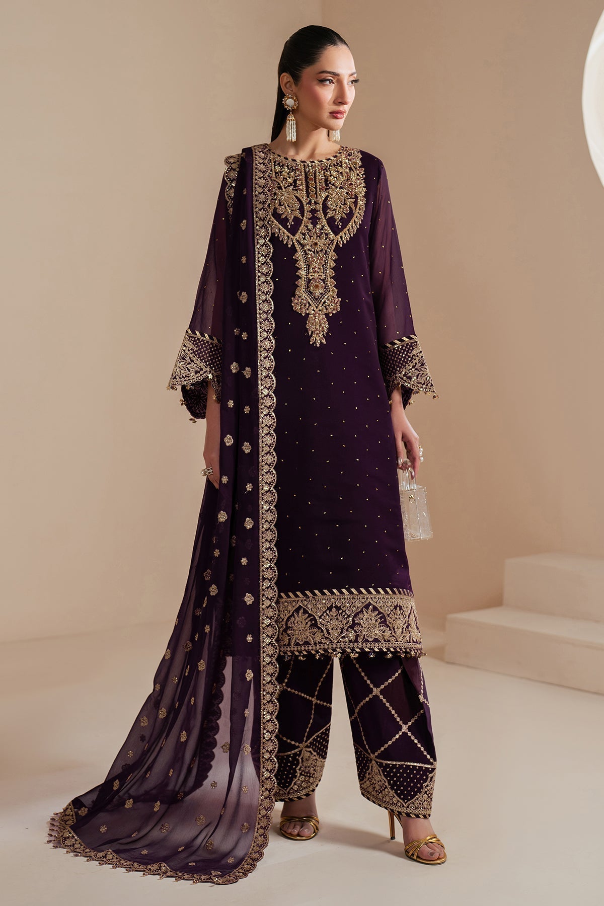 Alizeh | Handcrafted Eid Edit 25 | AF-HM-4038-Sirus XL Deep Purple Chiffon