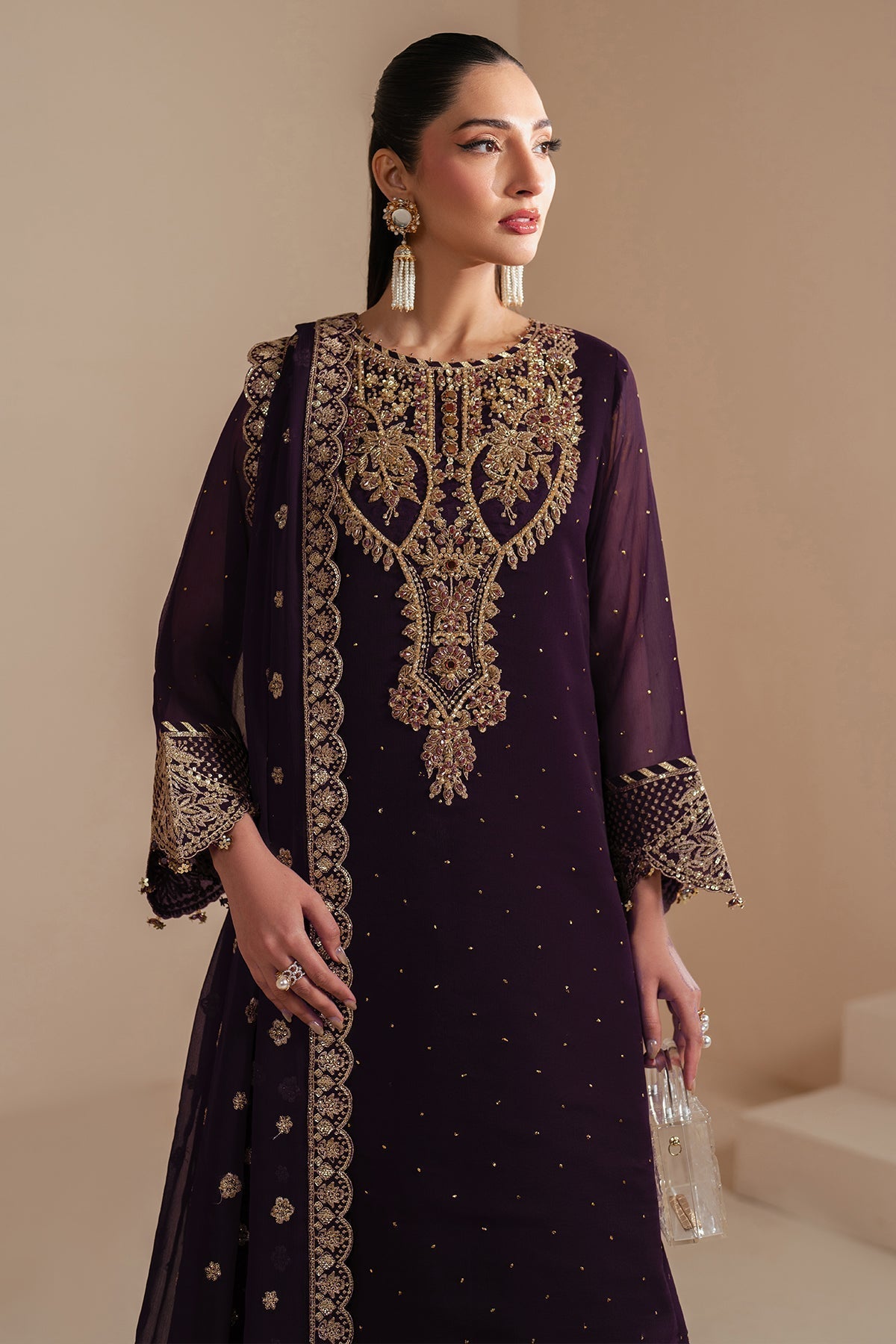 Alizeh | Handcrafted Eid Edit 25 | AF-HM-4038-Sirus L Deep Purple Chiffon