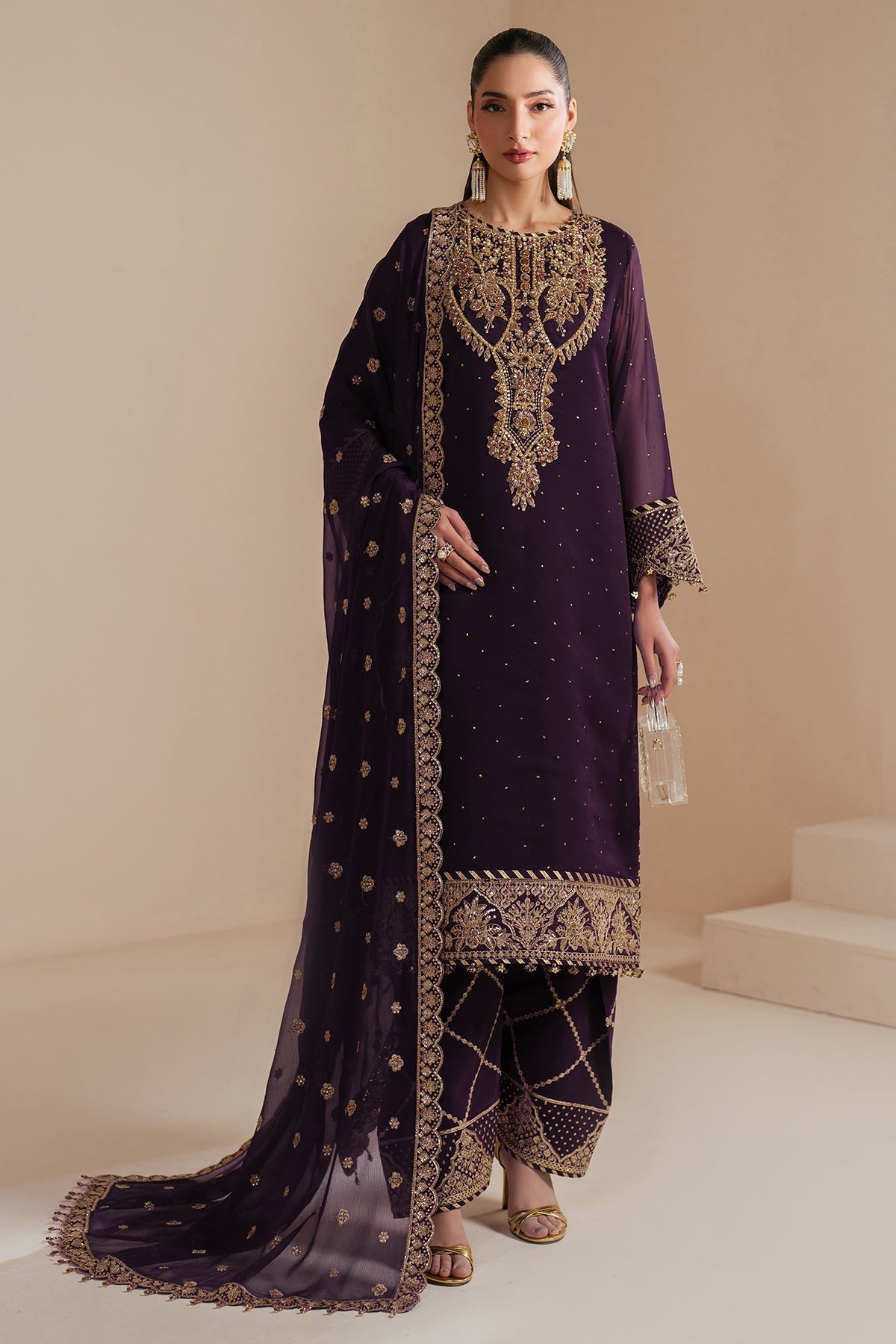 Alizeh | Handcrafted Eid Edit 25 | AF-HM-4038-Sirus XS Deep Purple Chiffon