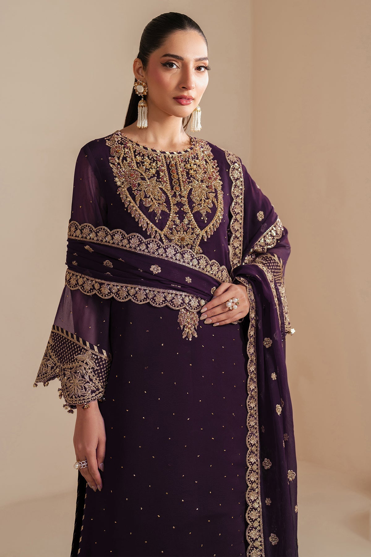 Alizeh | Handcrafted Eid Edit 25 | AF-HM-4038-Sirus M Deep Purple Chiffon