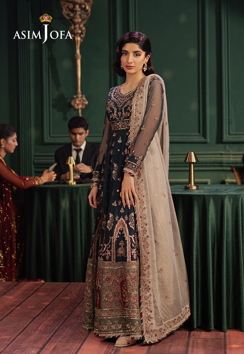 Asim Jofa | Premium Festive | AJPF-39 Custom Size Dark Teal Blue Chiffon