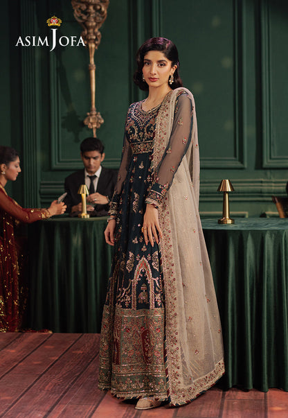 Asim Jofa | Premium Festive | AJPF-39 Custom Size Dark Teal Blue Chiffon