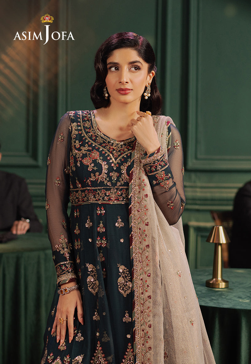 Asim Jofa | Premium Festive | AJPF-39 M Dark Teal Blue Chiffon