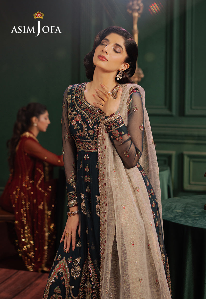 Asim Jofa | Premium Festive | AJPF-39 XL Dark Teal Blue Chiffon
