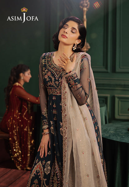Asim Jofa | Premium Festive | AJPF-39 XL Dark Teal Blue Chiffon