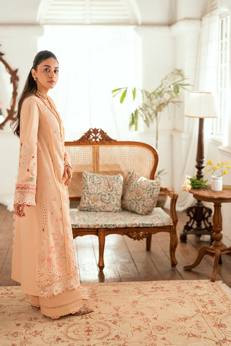 Qalamkar | Luxury Lawn Eid Edit | SB-07 Zoya M Lawn Pale Peach