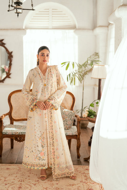 Qalamkar | Luxury Lawn Eid Edit | SB-01 Rina XS Ivory Lawn