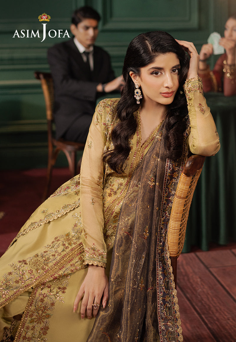 Asim Jofa | Premium Festive | AJPF-26 L Mustard Zari Net
