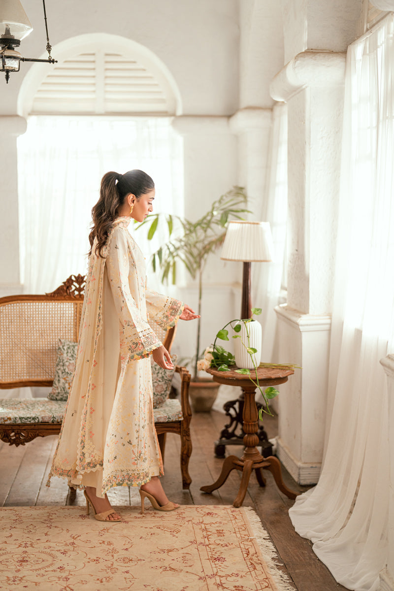 Qalamkar | Luxury Lawn Eid Edit | SB-01 Rina M Ivory Lawn