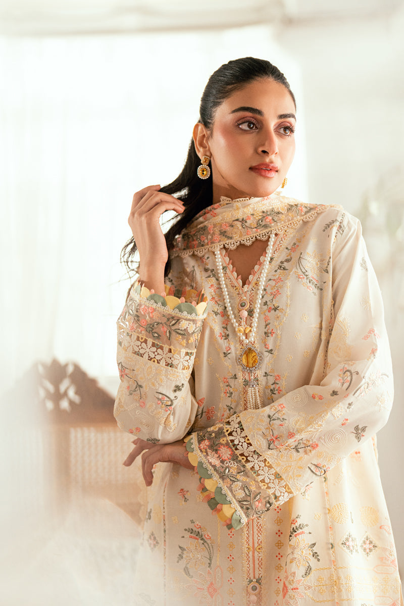 Qalamkar | Luxury Lawn Eid Edit | SB-01 Rina L Ivory Lawn