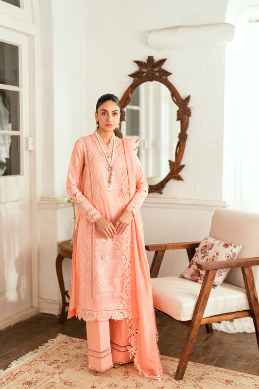 Qalamkar | Luxury Lawn Eid Edit | SB-12 Jafa XS Peach Pink Lawn