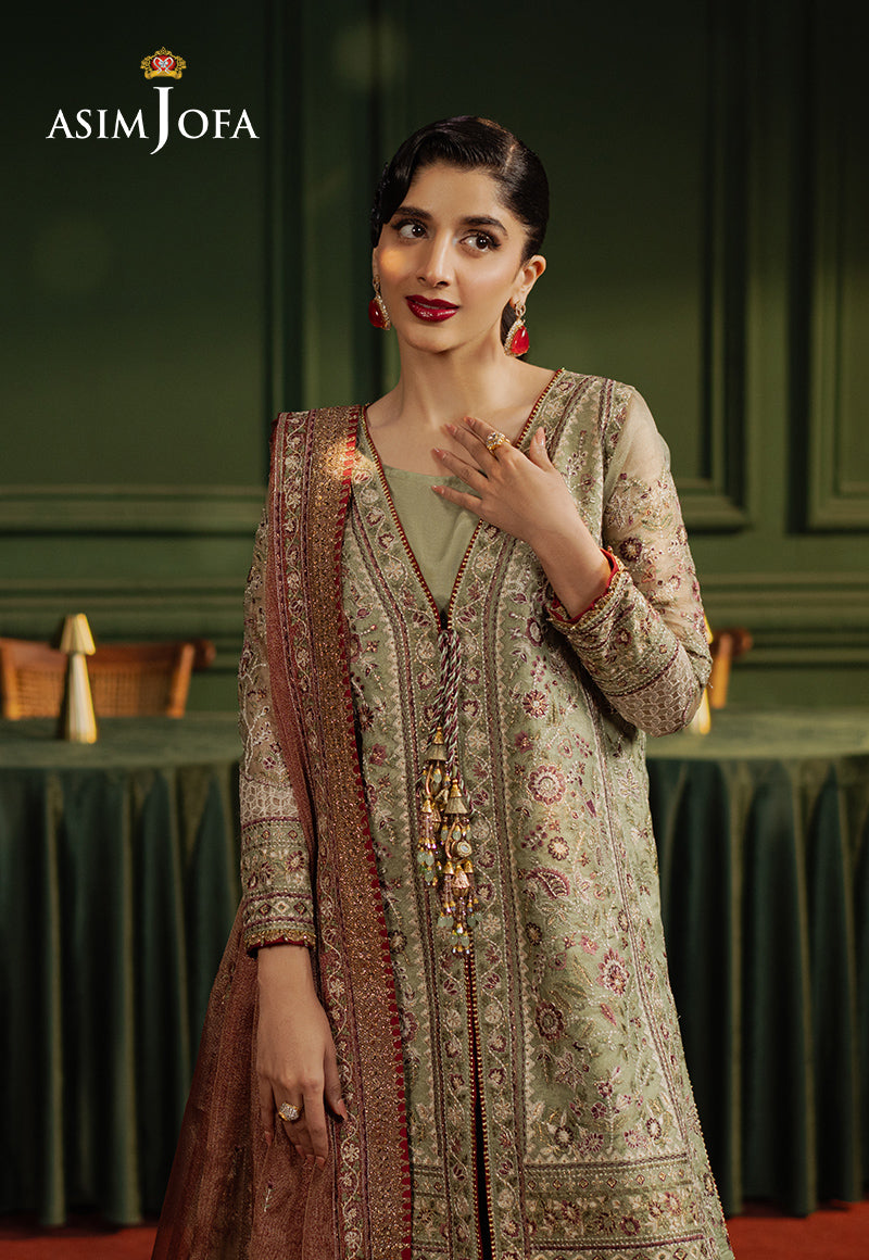 Asim Jofa | Premium Festive | AJPF-35 XL Pistachio Green Zari Net