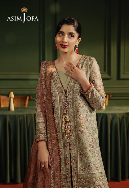 Asim Jofa | Premium Festive | AJPF-35 XL Pistachio Green Zari Net
