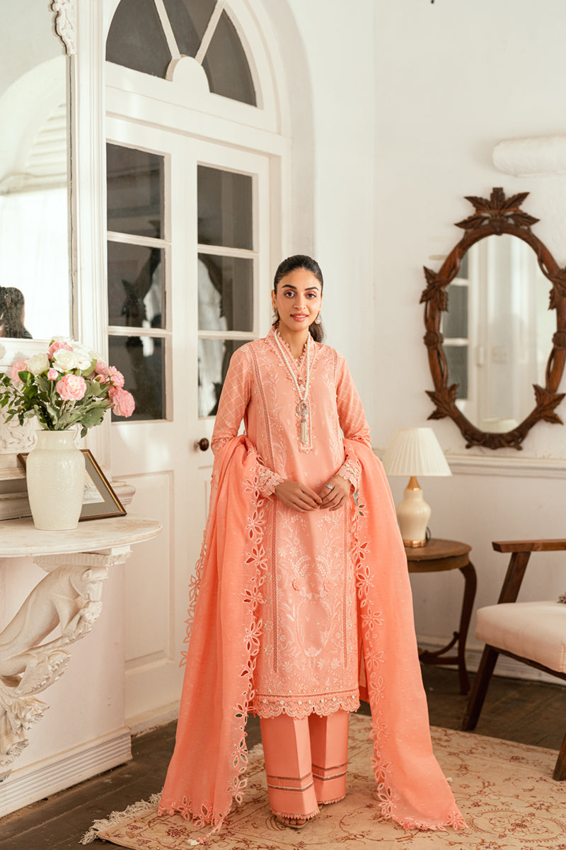 Qalamkar | Luxury Lawn Eid Edit | SB-12 Jafa Custom Size Peach Pink Lawn