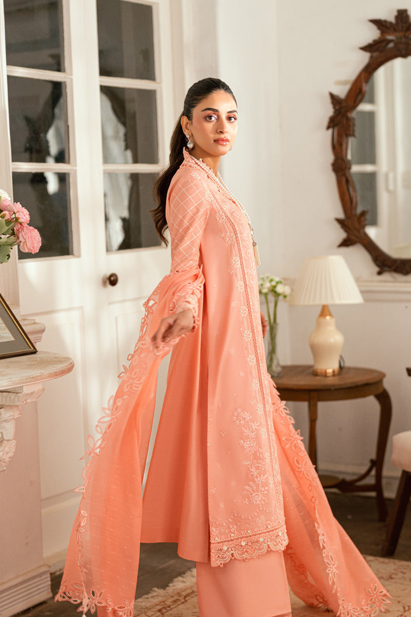 Qalamkar | Luxury Lawn Eid Edit | SB-12 Jafa L Peach Pink Lawn