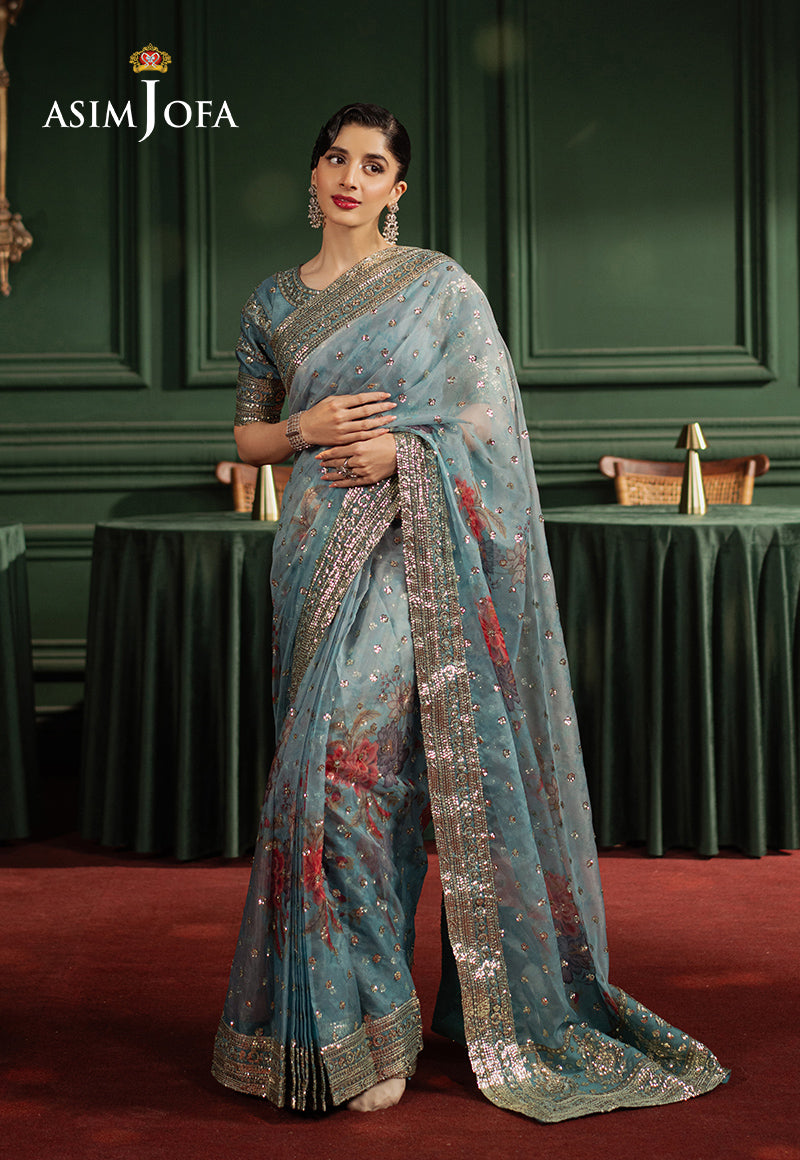 Asim Jofa | Premium Festive | AJPF-27 XS Dusty Blue Spun Raw Silk