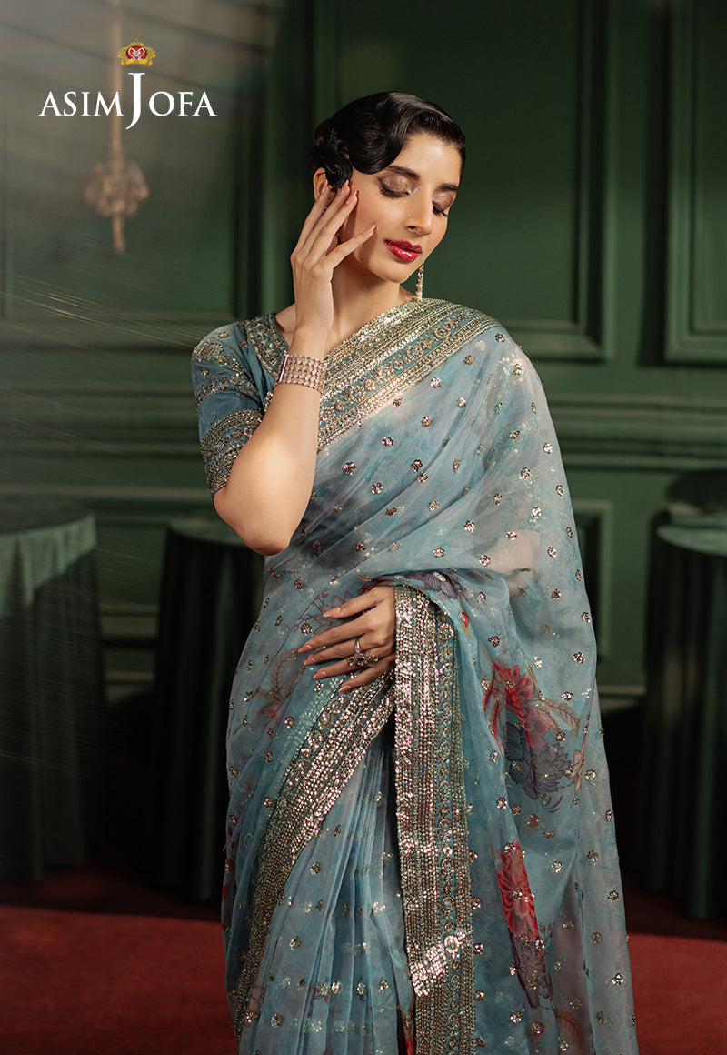 Asim Jofa | Premium Festive | AJPF-27 Custom Size Dusty Blue Spun Raw Silk