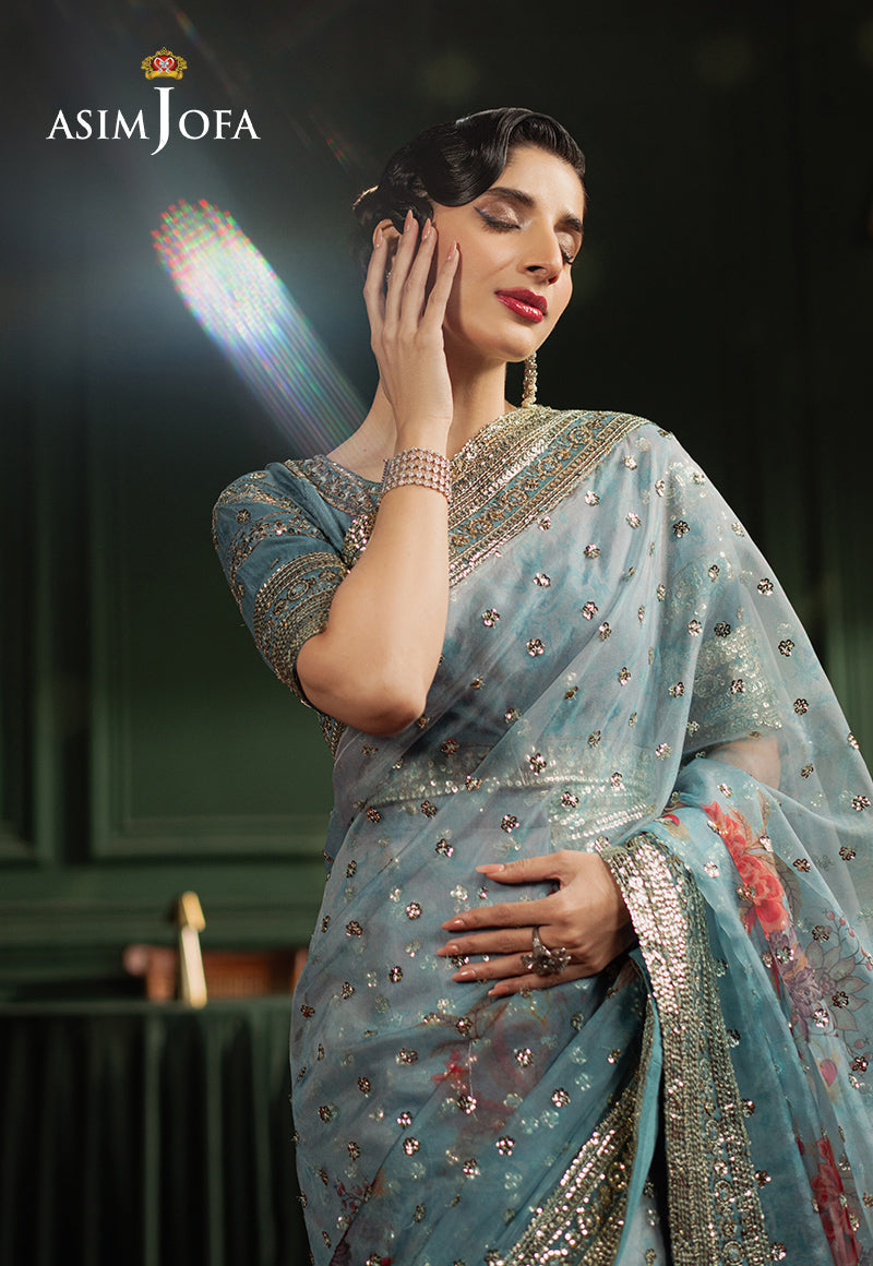 Asim Jofa | Premium Festive | AJPF-27 XL Dusty Blue Spun Raw Silk