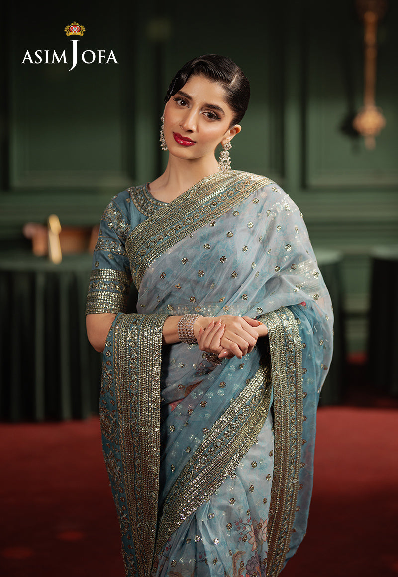 Asim Jofa | Premium Festive | AJPF-27 M Dusty Blue Spun Raw Silk